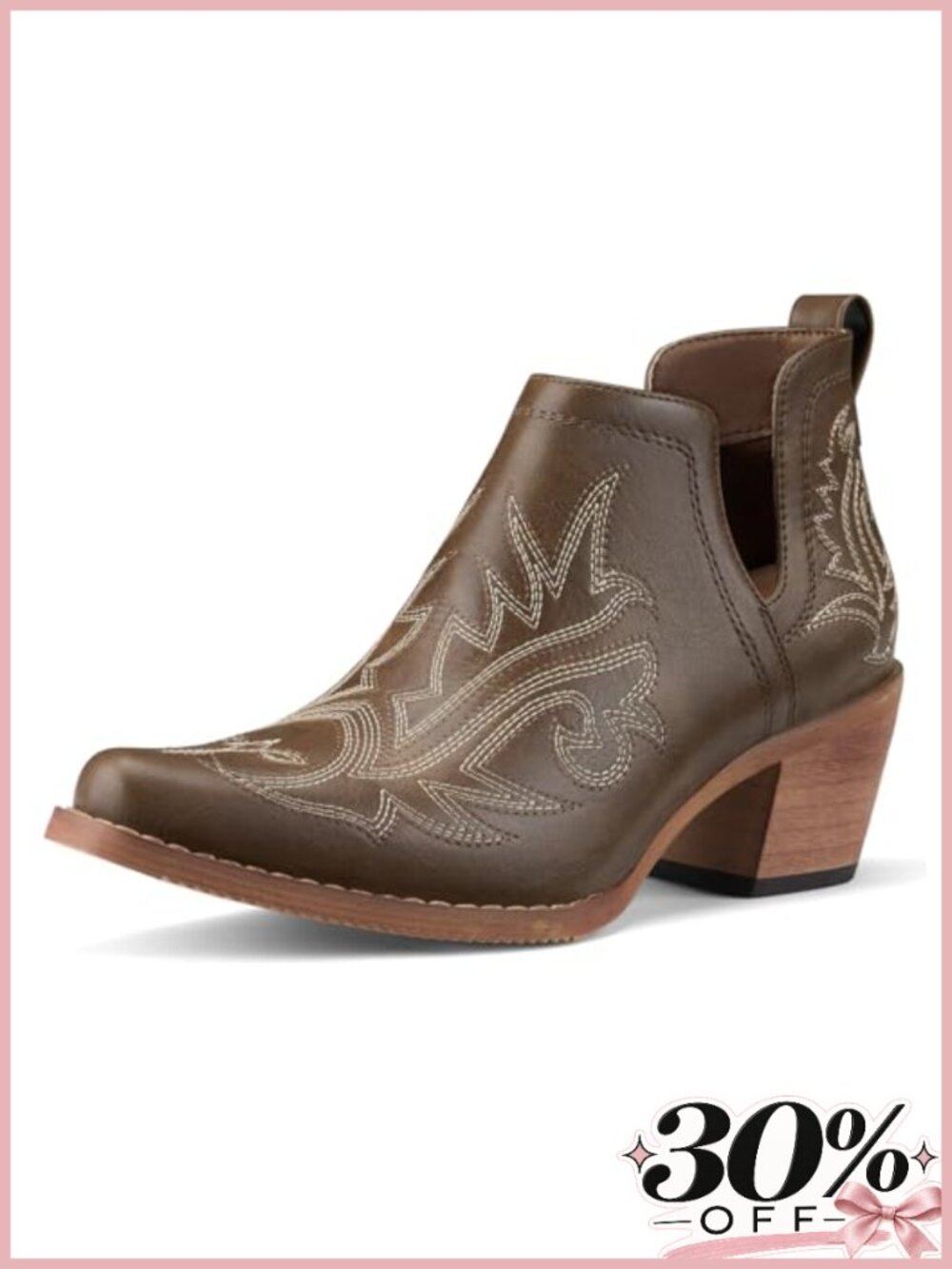 Women's Cowboy Ankle Booties Vegan Leather Chunky Block Heel Western Boots